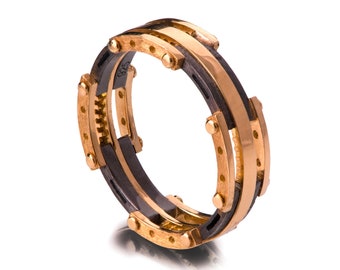 Mens Steampunk Rose Gold and Oxidized Siver Wedding Band