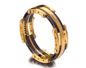 Gold Wedding Band, Men's 18K Gold and Oxidized Silver Wedding band,steampunk , Wedding ring, black ring, Games Of Thrones Jewelry, 3
