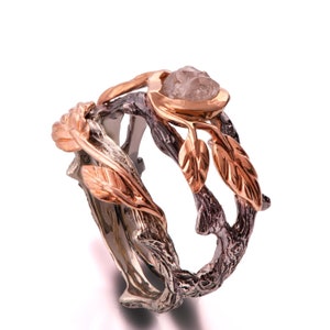 Twig and Leaf Engagement Ring, 18K Rose Gold Rough Diamond ring, Unique Engagement ring, rough diamond ring, raw diamond ring