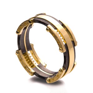 Gold Wedding Band, Men&#39;s 18K Gold and Oxidized Silver Wedding band,steampunk , Wedding ring, black ring, Games Of Thrones Jewelry, 3W