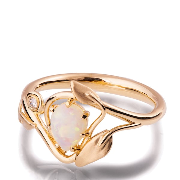 Opal-Verlobungsring, 18K Roségold-Opal-Ring, Opal-Schmuck, einzigartiger Verlobungsring, australischer Opal-Ring, Blätter-Opal-Ring, Blatt-Ring