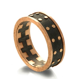 Gold Wedding Band, Men&#39;s 18K Rose Gold and Oxidized Silver Wedding band, steampunk, Wedding ring, black and gold ring, Men ring, BNG 4