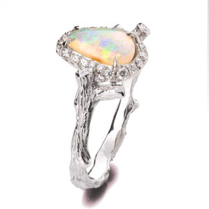 Twig Opal Engagement Ring, Opal engagement ring, Unique Engagement ring, 18K White Gold Opal ring, Twig Opal Ring, two tone Opal Ring