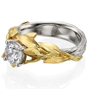 Twig and Leaf Engagement Ring, Gold and Diamond engagement ring, Unique Engagement ring, Engagement ring, Leaves diamond ring, twig