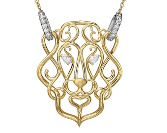 Ciondolo Leone Ruggente Uomo In Argento 925 Con Moissanite Bianco E Nero 2,25 Carati Animas Jewels