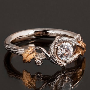 Twig and Oak Leaf Engagement Ring, Rose Gold Oak Engagement Ring