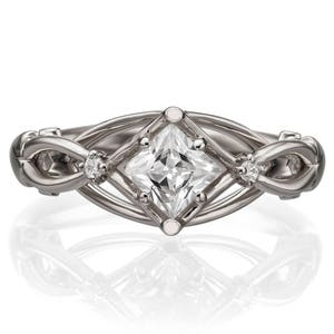 Celtic Engagement Ring, Princess Cut Diamond engagement ring, Square diamond ring, White Gold ring, Knot ring, solitaire ring