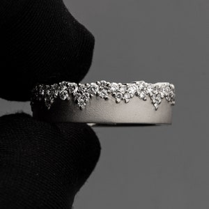 Melted Snow Ring, Solid 18k Gold Multi-Stone Diamond Ring Made of 18k White Gold