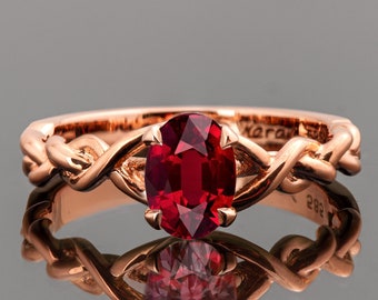 18k Rose Gold Oval Ruby Braided Engagement Ring