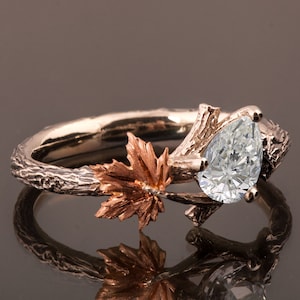 Zweig und Blatt Verlobungsring, Zweig Verlobungsring, Ahornblatt Moissanit Ring, Blätter Ring, Zweig Ring, Verlobungsring