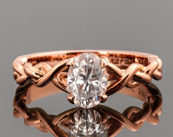 18k Rose Gold 1ct Oval Diamond Braided Engagement Ring