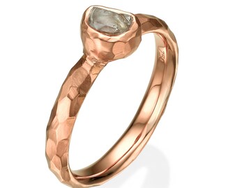 Raw Engagement Ring, Rose Gold Rough Diamond engagement ring, hammered ring, chiseled ring, rough diamond ring, hammered raw diamond ring