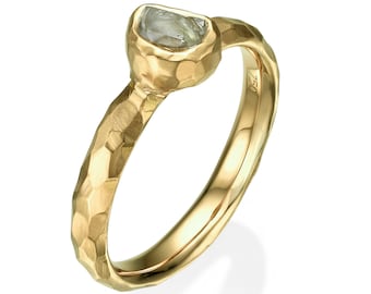 Raw Engagement Ring, Yellow Gold Rough Diamond engagement ring, hammered ring, chiseled ring, rough diamond ring, hammered raw diamond ring