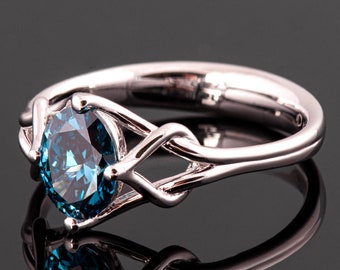 1ct Oval Blue Diamond Celtic Engagement Ring