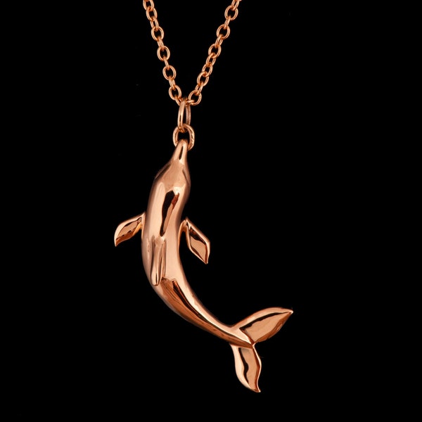 Dolphin Pendant, 18K Rose Gold Pendant, 18K Gold Necklace, Fish gold pendant, Marine necklace, sea pendant, pisces