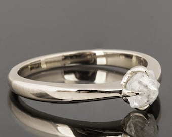 Raw Diamond Engagement Ring, 18K White Gold Claw Set Engagement Ring