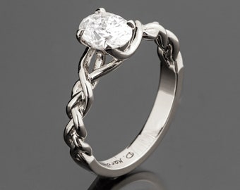 18k White Gold 1ct Oval Diamond Braided Engagement Ring