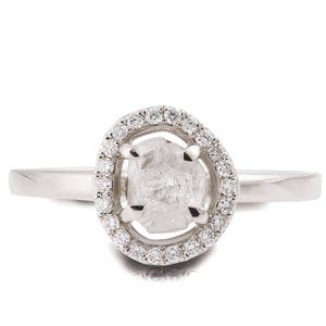 Ruwe diamanten ring, 18K witgoud ruwe diamanten verlovingsring, unieke verlovingsring, ruwe diamanten ring, ruwe Halo ring