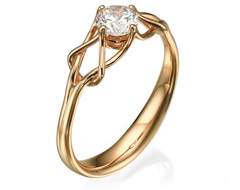 Celtic Engagement Ring, 18K Rose Gold and Diamond engagement ring, Unique ring, unique engagement ring, Knot ring, solitaire ring, ENG10