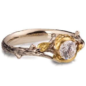 Twig and Leaf Engagement Ring, Twig Engagement Ring, Low Profile Ring, Leaf Diamond Ring, Leaves Ring, Twig Ring