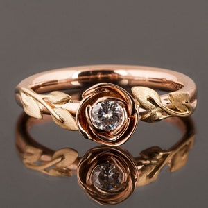 Rose Engagement Ring, 18k Gold Flower Diamond engagement ring