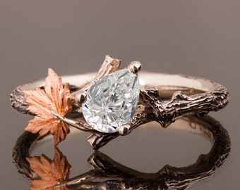 Twig and Leaf Engagement Ring, Twig Engagement Ring, Maple Leaf Diamond Ring, Leaves Ring, Twig Ring, Engagement Ring