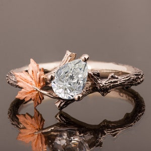 Twig and Leaf Engagement Ring, Twig Engagement Ring, Maple Leaf Diamond Ring, Leaves Ring, Twig Ring, Engagement Ring