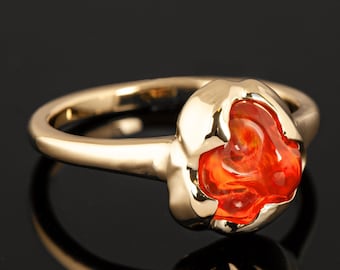 Raw Organic Mexican Fire Opal Engagement Ring