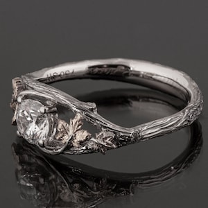 Maple Twig and Leaf Diamond Engagement Ring