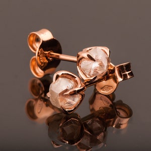 18k Rose Gold Raw Diamond Earrings, Rough Diamond Stud Earrings, Raw Diamond Stud Earrings