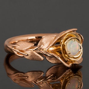 Rose Engagement Ring, 18K Gold Flower Ring, Australian Opal Flower Ring