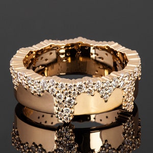 Melted Snow Ring, Solid 18k Gold Multi-Stone Diamond Ring Made of 18k Gold