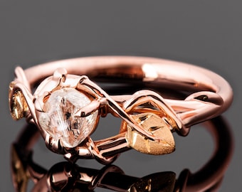 Twig Vines and Leaves Raw Diamond Engamenent Ring