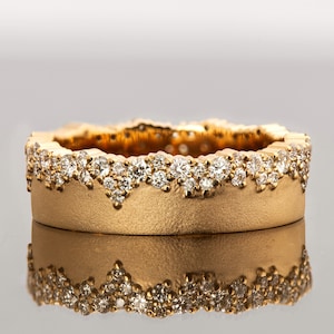 Melted Snow Ring, Solid 18k Gold Multi-Stone Diamond Ring Made of 18k Gold