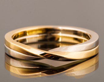 Two Tone Mobius Ring, 18K Gold Mobius Ring, Wedding Ring, Wedding Band, Twisted wedding band, mobius band, Double Mobius