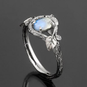 Moonstone Twig Ring, White Gold Moonstone Engagement Ring