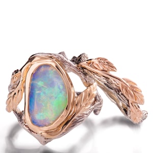 Twig and Leaf Engagement Set, 18k, Opal engagement ring, Unique Engagement ring, Rose Gold Opal ring, Twig Opal Ring, Leaf Opal Ring