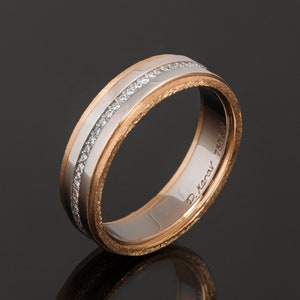 18k Solid Gold Two Toned Rough Mens Eternity Wedding Band