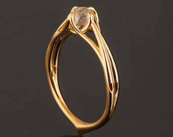 Raw Diamond Engagement Ring, 18K Yellow Gold Claw Set Engagement Ring