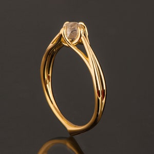 Raw Diamond Engagement Ring, 18K Yellow Gold Claw Set Engagement Ring