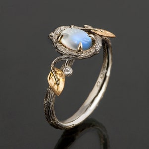 Moonstone Twig Ring, Moonstone Engagement Ring