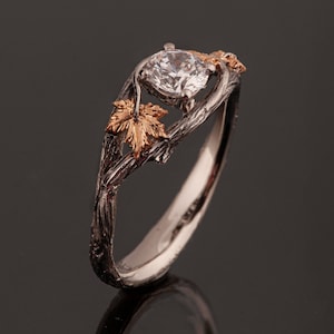 Maple Twig and Leaf Diamond Engagement Ring