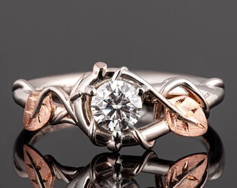 Twig Vines and Leaves Diamond Engagement Ring