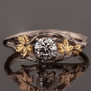 Maple Twig and Leaf Diamond Engagement Ring