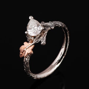 Twig and Leaf Engagement Ring, Twig Engagement Ring, Oak Leaf Diamond Ring, Leaves Ring, Twig Ring, Engagement Ring