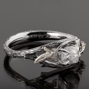 Ivy Leaves Twig Engagement Ring Set With a Raw Diamond