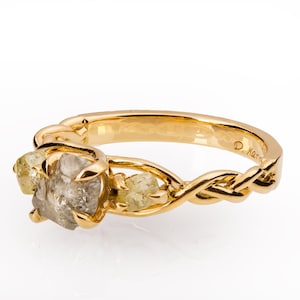 Solid 18k Gold Raw Diamond Trinity Braided Ring