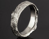 Twig Ring, 18K White Gold Ring, unisex ring, wedding ring, 6mm wedding band, antique, art nouveau, vintage, bark ring, wood ring, rough, 9