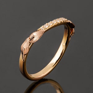 Half Eternity Leaves Ring, 18K Gold and diamond Ring, Diamond Band, Eternity Ring, Eternity Band, Half Eternity leaf Band, leaves Band image 1