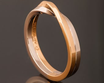 Two Tone Mobius Ring, 18K Rose Gold Mobius Ring, Wedding Ring, Wedding Band, Twisted wedding band, mobius band, Double Mobius